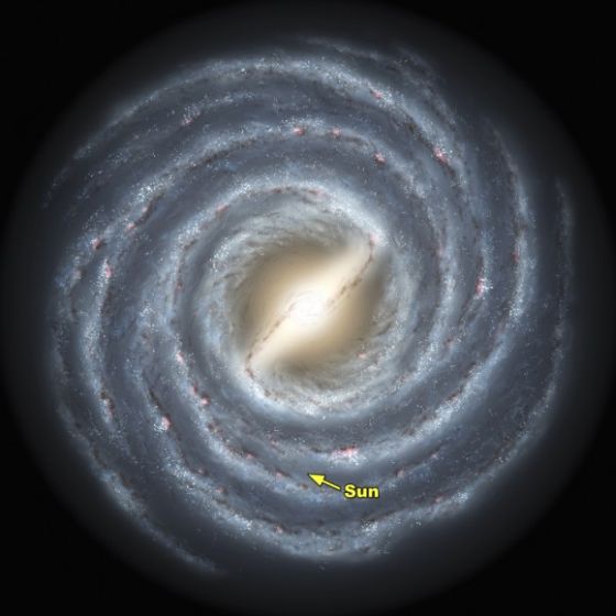 Απεικόνιση του Γαλαξία μας όπως αποδόθηκε από το Caltech, με τη θέση του Ήλιου μας σε αυτόν.
